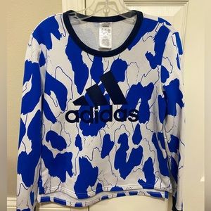 Adidas blue and white print crewneck